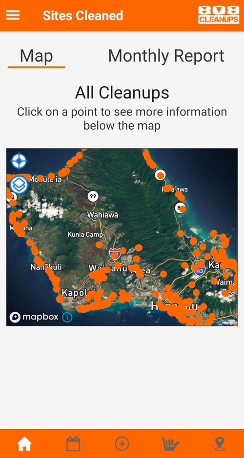 Map of sites cleaned as shown in the 808 Cleanups App.